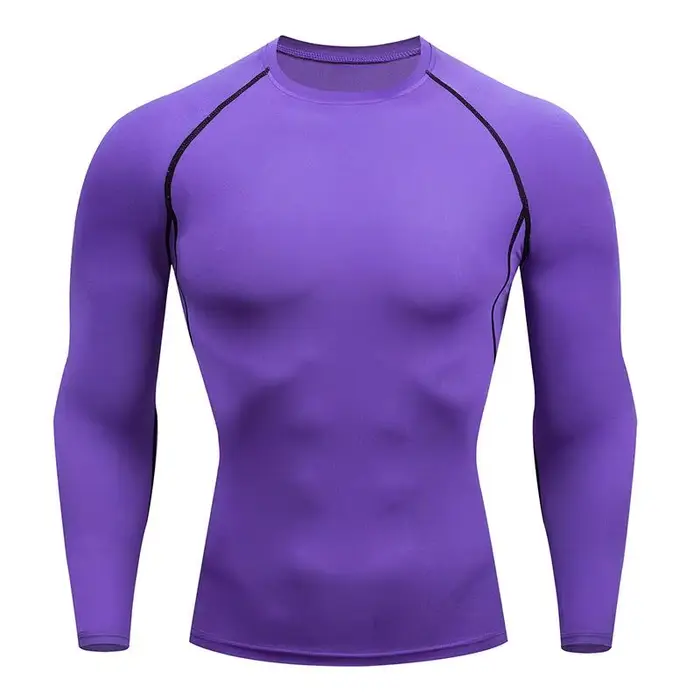 Chemise de course à Compression pour hommes, vêtements de sport à manches longues, séchage rapide, v