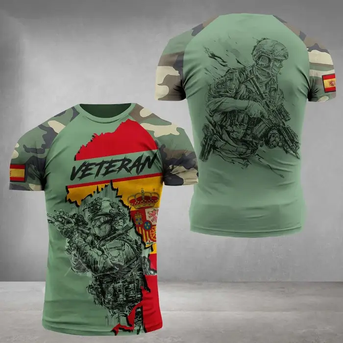 T-shirt de sport pour hommes, imprimé drapeau espagnol en 3D, séchage rapide, respirant, camouflage,