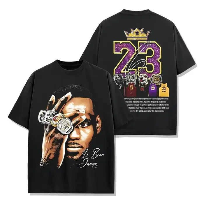 LeBron James T-shirt en coton pour hommes, Vintage Streetwear Fitness Muscle noir
