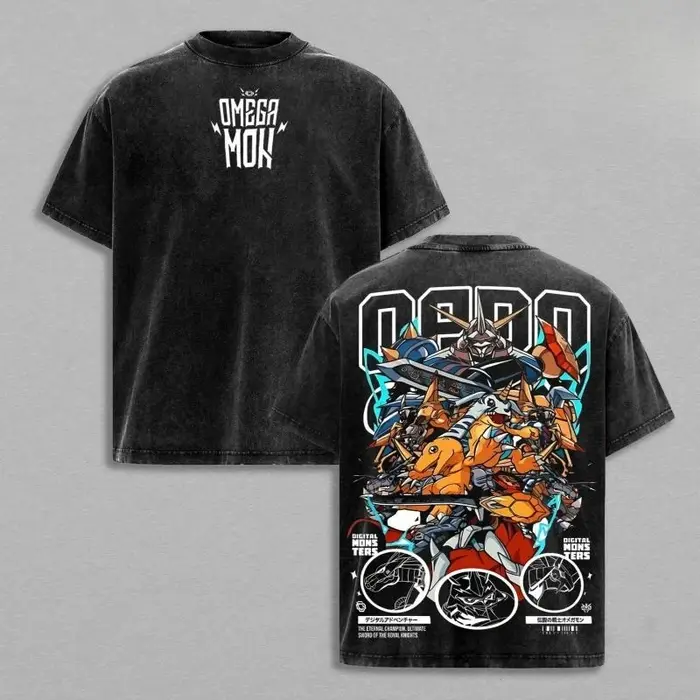 T-shirt graphique Hot Anime Digimon Greymon pour hommes et femmes, en coton lavé, décontracté, ample