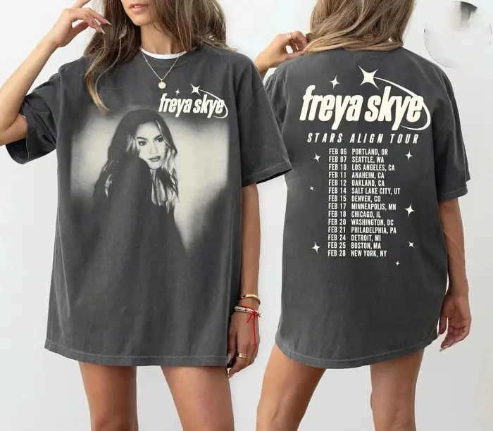 T-shirt de festival Freya Skye Stars Align Tour 2026 pour hommes et femmes, vêtements d'été en coton