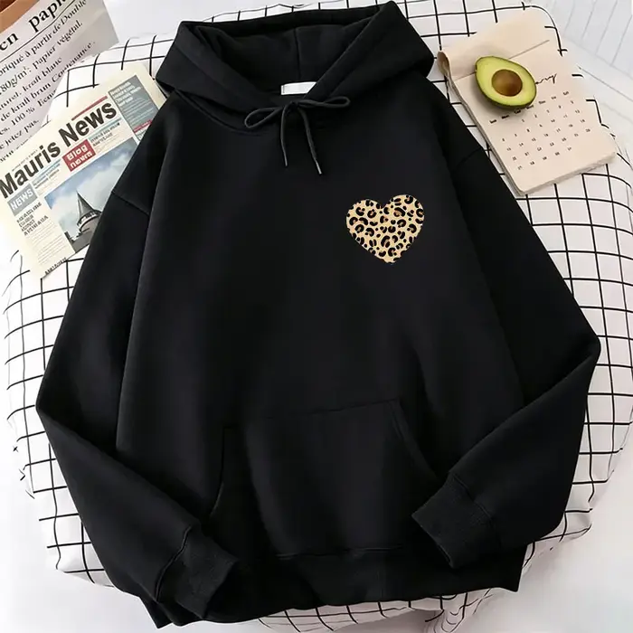 Sweat-shirts à capuche imprimés léopard motif cœur d'amour pour femme, décontractés, printemps autom