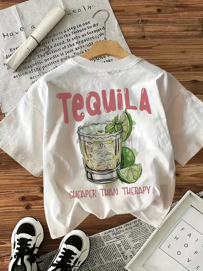 T-shirt pour femme « Tequila moins cher que la thérapie » - Motif cocktail amusant