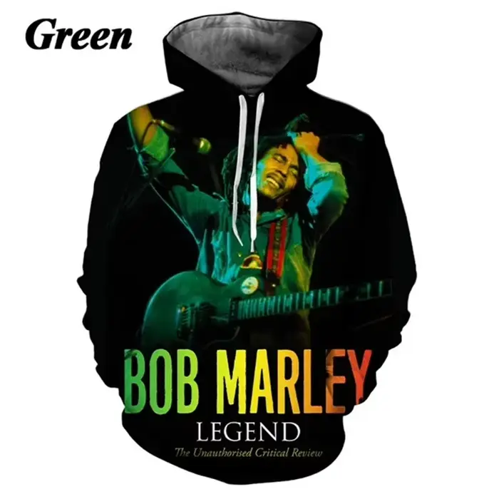 Bob Marley Raggie sweat à capuche pour hommes 3D imprimé Rock Hip Hop