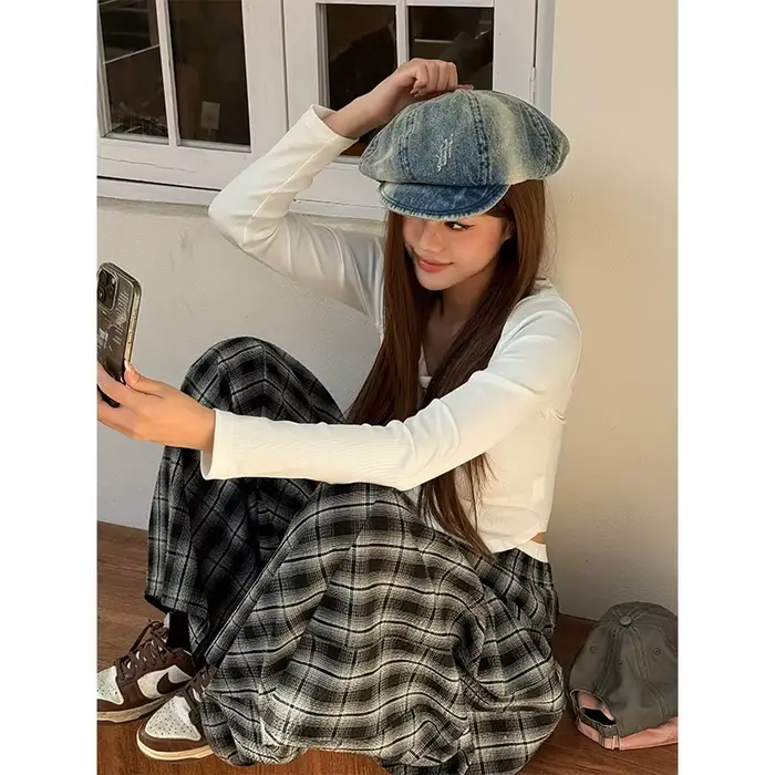 Casquette en jean vintage ELFSACK style streetwear avec effet délavé rétro