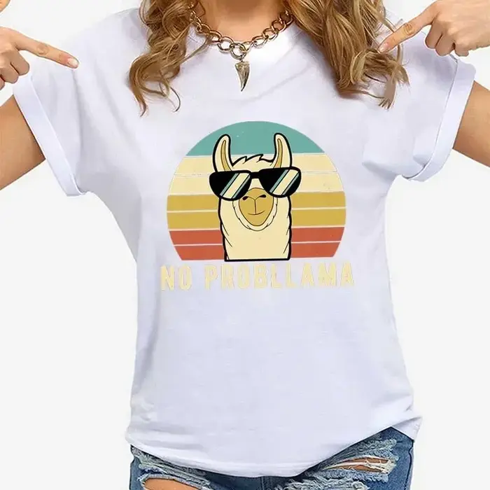 Design T-shirt femme décontracté col rond manches courtes drôle lama graphique imprimé T-shirt mode 