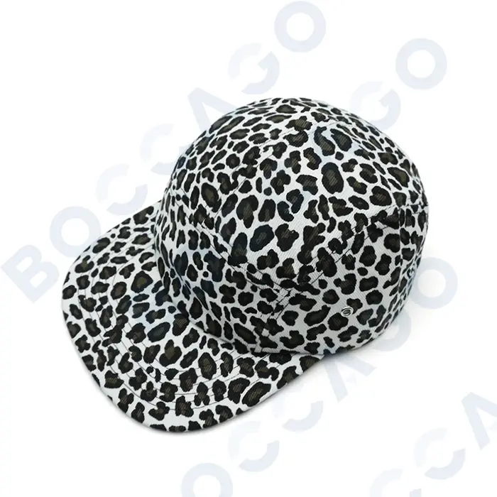 Casquette de baseball en coton à imprimé léopard, à visière plate, 5 panneaux, respirante et réglabl