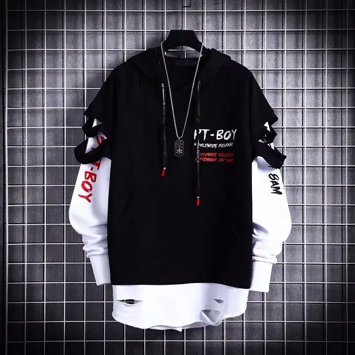 Sweat-shirt à capuche pour hommes, Streetwear décontracté, Y2K, noir, hauts pour hommes, mode coréen
