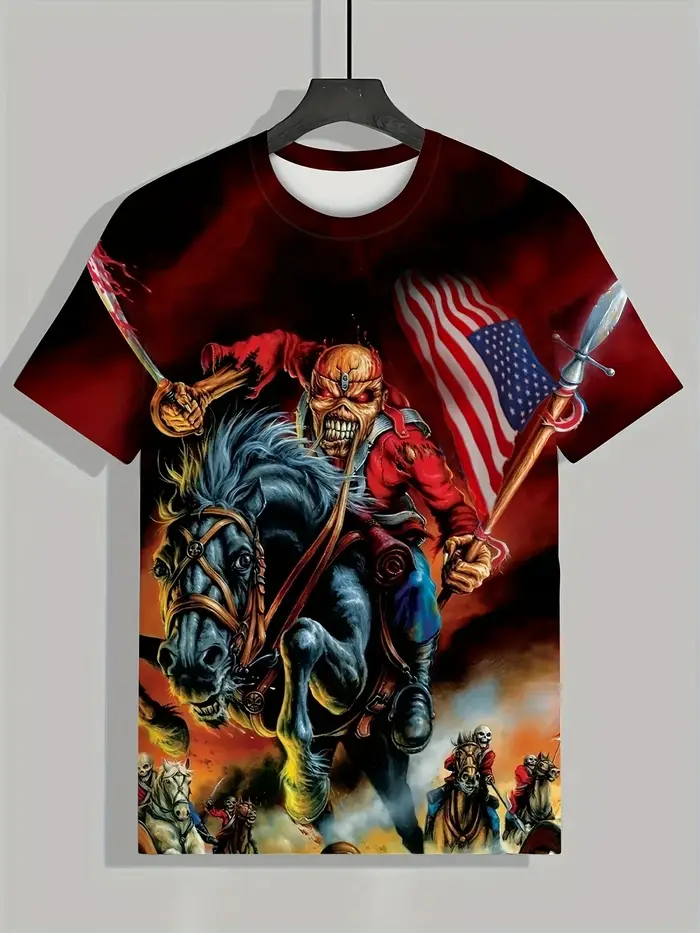 Vêtements d'été pour hommes : T-shirt surdimensionné à motif monstre robuste, un article essentiel à