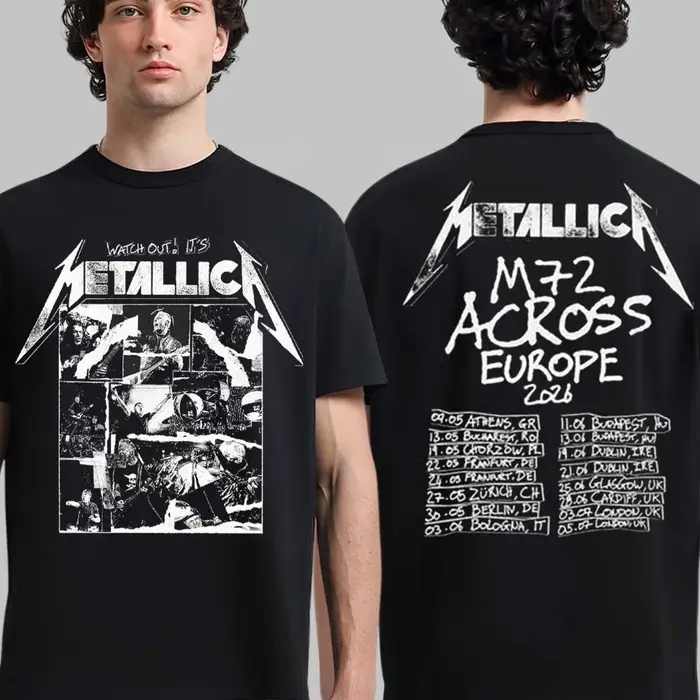 T-shirt Metallica M72 Across Europe 2026 pour Hommes et Femmes, Vêtement d'été 100% Coton, Haut Goth