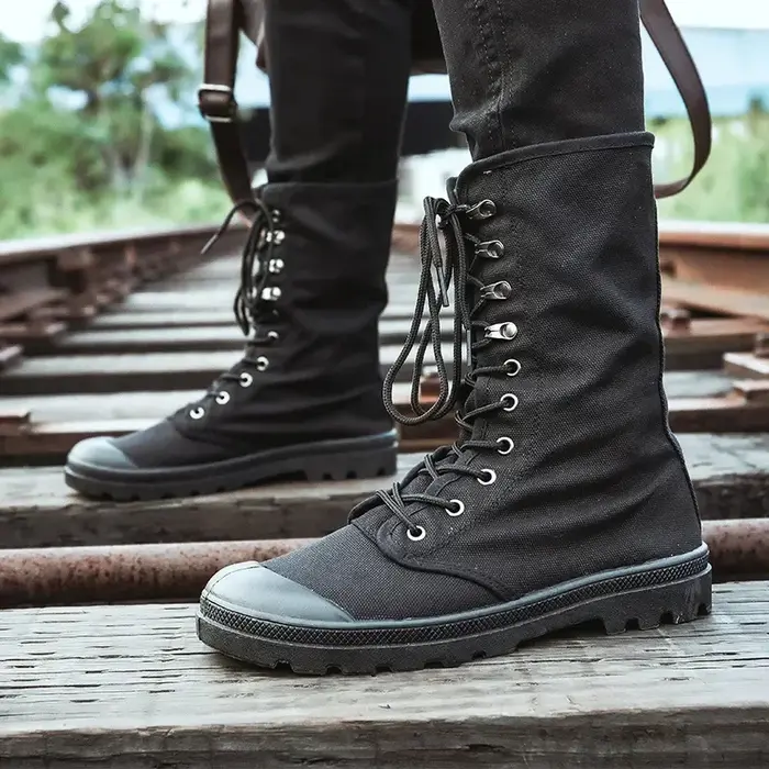 Bottes en toile pour hommes mode fond plat bottes décontractées confort ventiler chaussures de rando