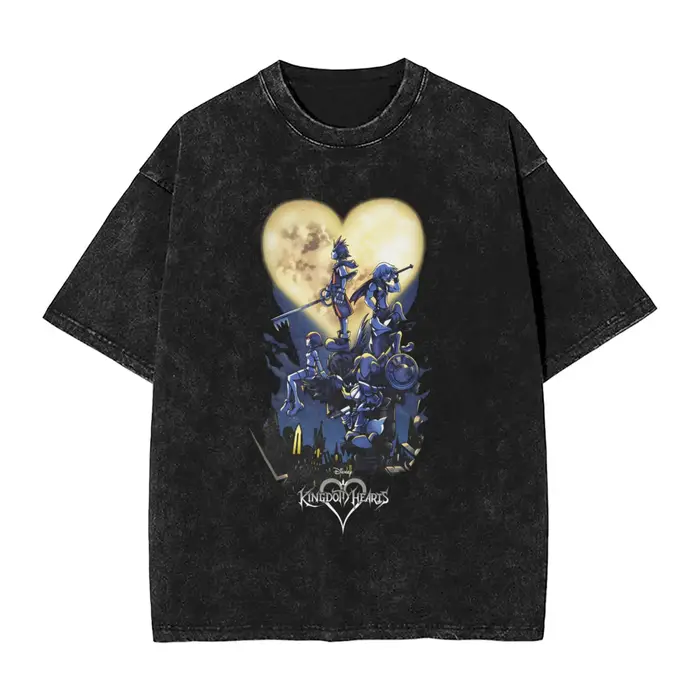Kingdom Hearts hommes T-Shirts lavé loisirs t-shirt à manches courtes col rond T-Shirts 100% coton i