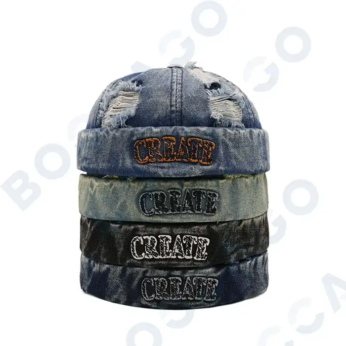 Casquette Docker en jean brodée avec visière, design déchiré, ajustable, pour homme et femme, idéale pour l'extérieur et la ville