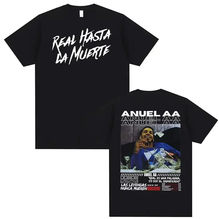 Rappeur Anuel AA Real Hasta La Muerte graphique T-shirt vêtements pour hommes 100% coton 90s Vintage T-shirts unisexe