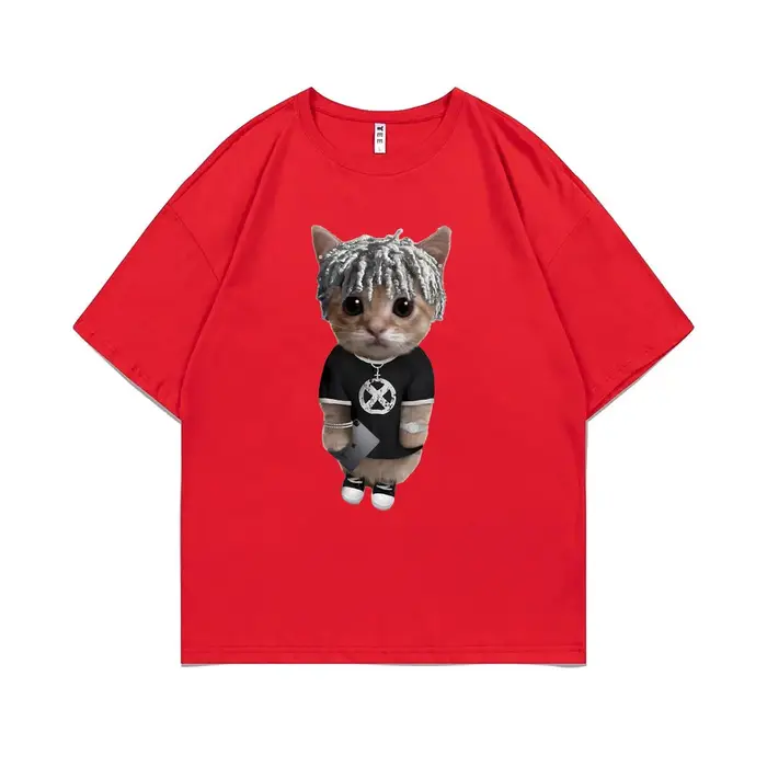 T-Shirt à Manches Courtes en Coton pour Homme, Rare Ken Carson Kitty Imprimé, Régulier, Hip Hop, Mod