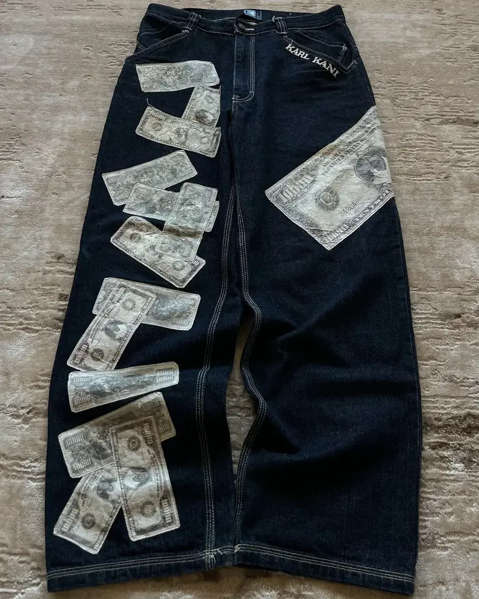 Pantalon noir Streetwear hommes Hip HopHarajuku argent imprimé