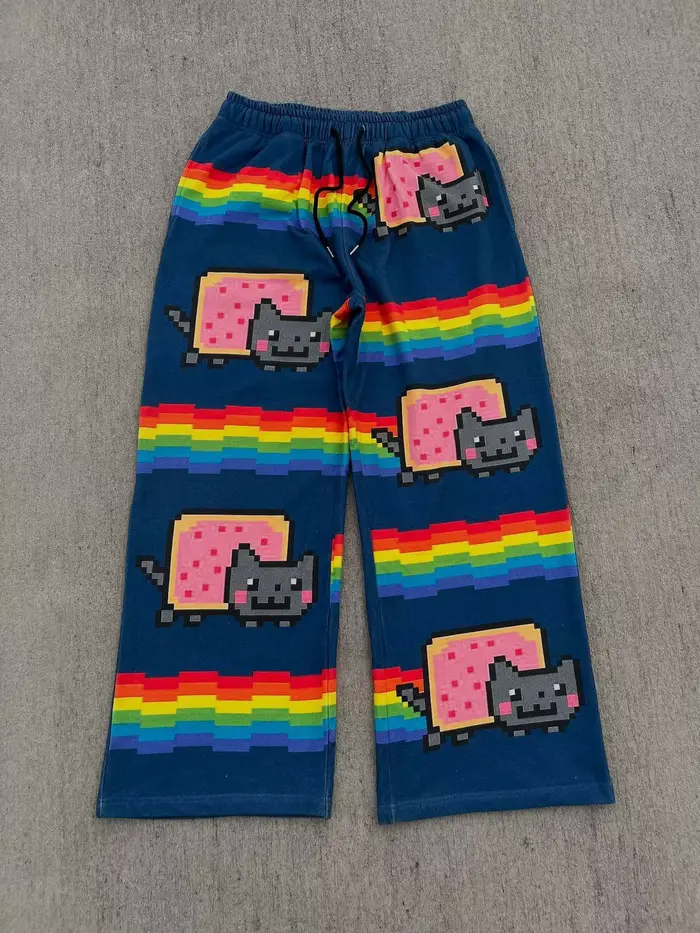 Pantalon de survêtement Nyan Cat Y2K ample pour homme, taille élastique, style streetwear américain,