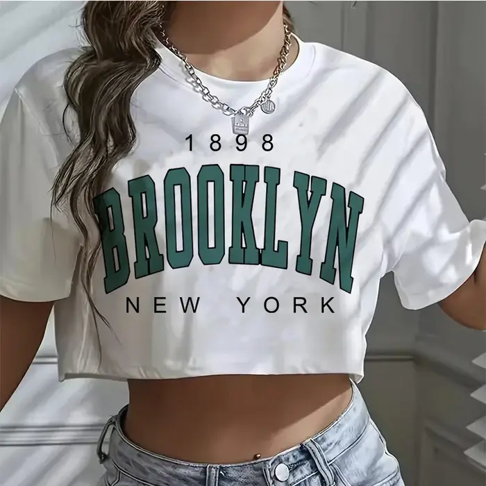 T-shirt court à col rond pour femme
