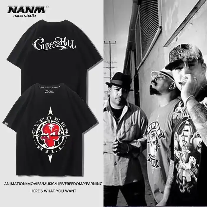 T-shirts imprimés style West Coast du groupe hip-hop américain Cypress Hill