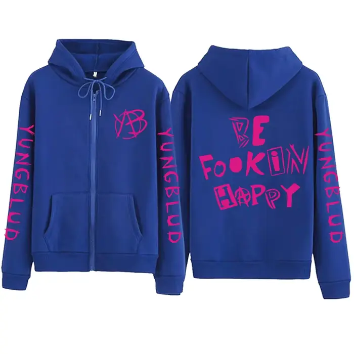 Sweat à capuche zippé Rock Singer Yungblud Be Fookin Happy pour homme et femme