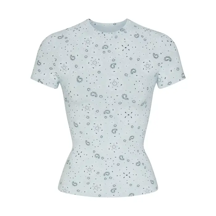 Skims T-shirt basique à col rond et manches courtes pour femme, extensible et ajusté aux épaules