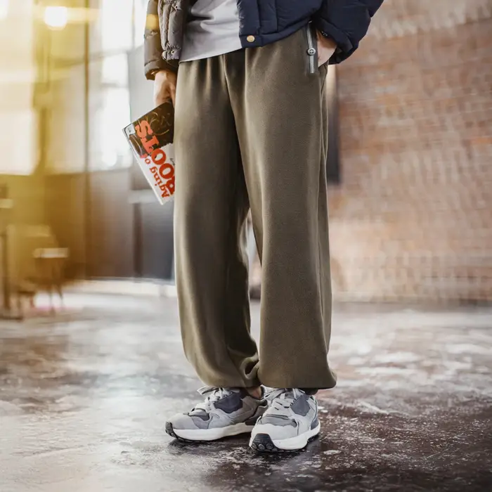 Maden Vintage hommes pantalon de survêtement en polaire brossé vert Olive pantalon thermique taille 