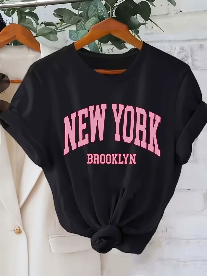 T-shirt tendance avec imprimé lettres New York Brooklyn, manches courtes, haut de vêtement, tee-shir