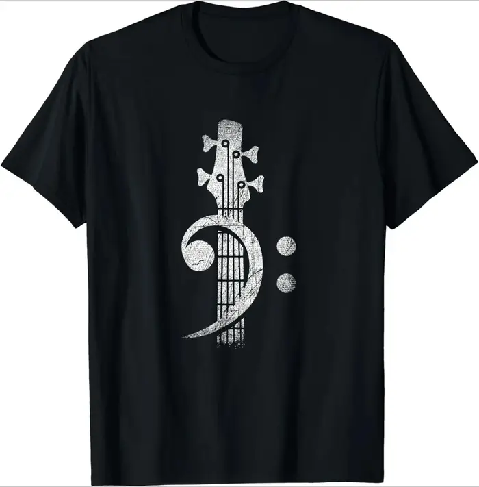 Cleff Guitar Headstock Bass T-shirt, T-shirt imprimé cadeau musical, T-shirt d'été, T-shirt à la mod
