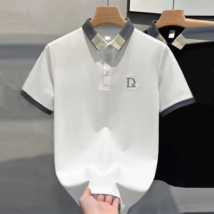 Hommes vêtements été contraste couleur broderie affaires décontracté Polo t-shirt mâle à la mode à manches courtes en vrac respirant luxe hauts
