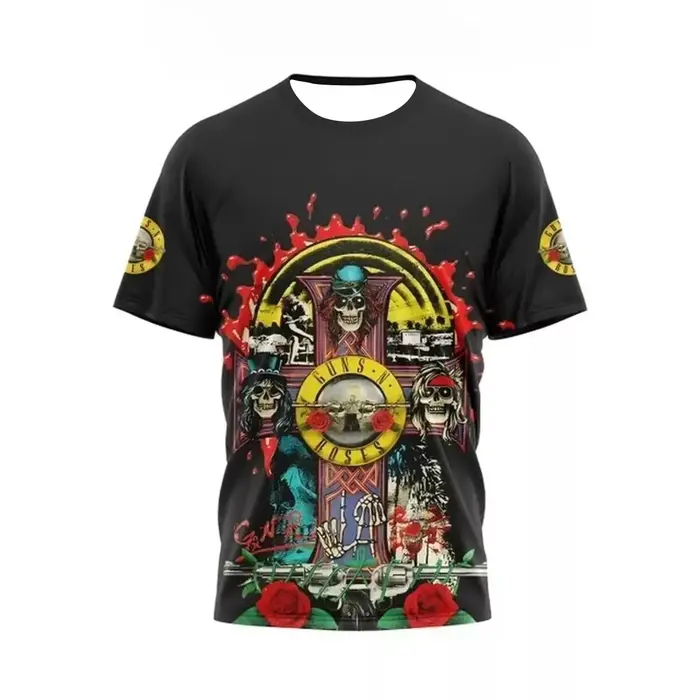 T-shirt 3D Guns N Roses 1985-2025 2025 Tour – T-shirt de groupe de rock sous licence et exclusif