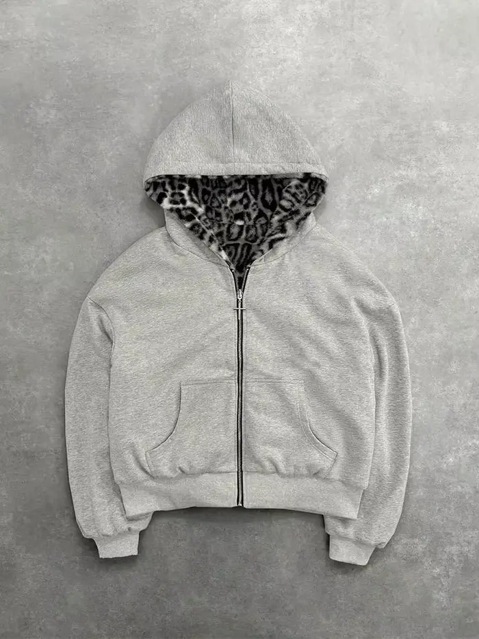 Sweat à capuche léopard rétro avec fermeture éclair, pull ample décontracté, personnalité automne-hi