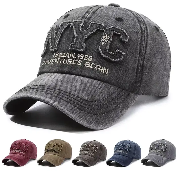 Nouvelle Arrivée Casquette de Baseball Vintage à Grande Lettre NYC pour Hommes en Coton Lavé Printemps Automne Visière Souple Snapback Chapeaux de Mode pour Femmes