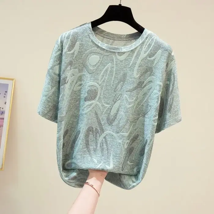 T-shirts esthétiques Vintage à manches courtes, chemises Design à motif Jacquard pour femmes élégant