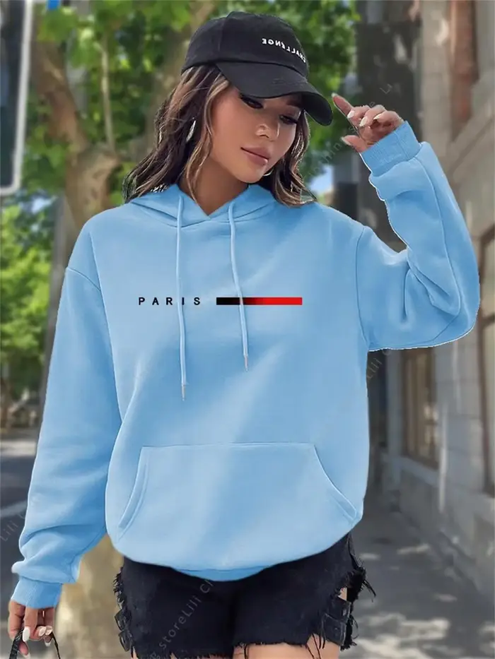 PARIS Sweat-shirts à capuche pour femmes, tendance, style esthétique, vêtements de rue Y2k, rose, noir, pull-over, taille S-3XL
