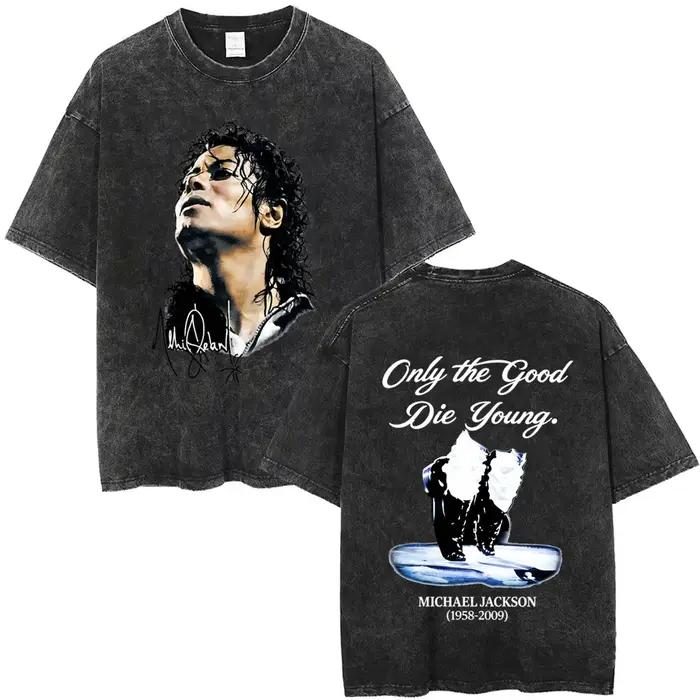 T-shirt graphique vintage lavé Michael Jackson King of Pop pour hommes et femmes, T-shirts rétro roc