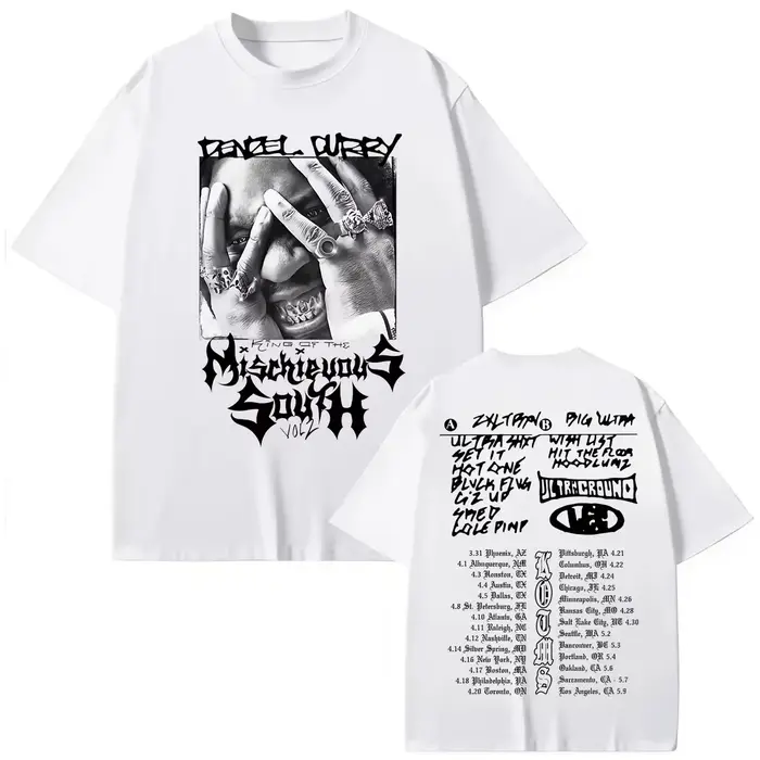 T-shirts graphiques du tournée 2025 du rappeur Denzel Curry