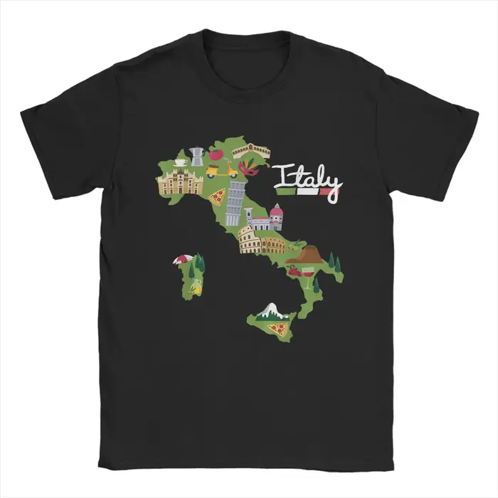 T-shirt streetwear d'été avec carte de voyage d'Italie et drapeau italien, T-shirts tendance en coto