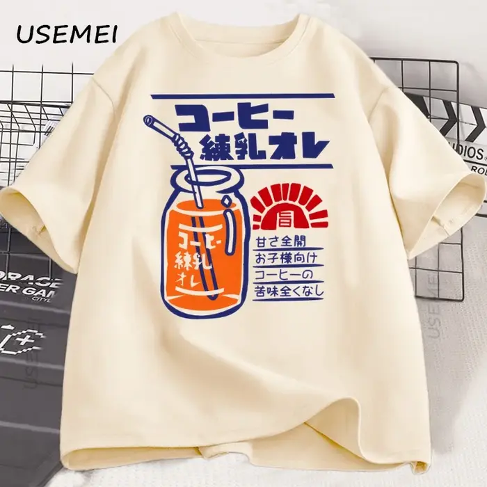 Style japonais jus de fruits T-Shirt été Vintage imprimé à manches courtes coton T-Shirt drôle pour hommes haut pour femme t-shirts