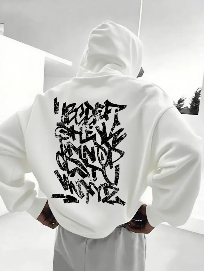 Sweat-shirt à capuche épais en polaire vintage avec graffiti alphabétique, style coréen gothique amé