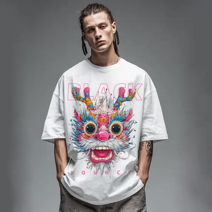 T165 T-shirt à manches courtes pour hommes, marque à la mode Lion éveil, haut ample d'été de grande 
