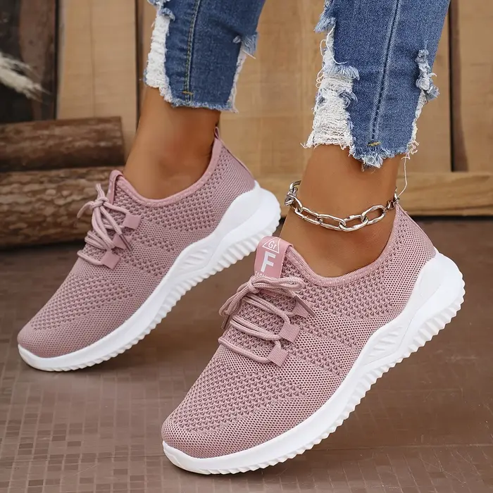 Chaussures de sport de loisirs pour femmes de couleurs unies avec tige en tricot et semelles souples