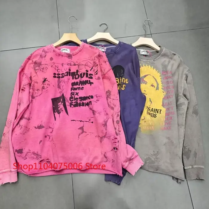 Sweat-shirt col rond rose vintage premium avec slogan Saint devant et derrière