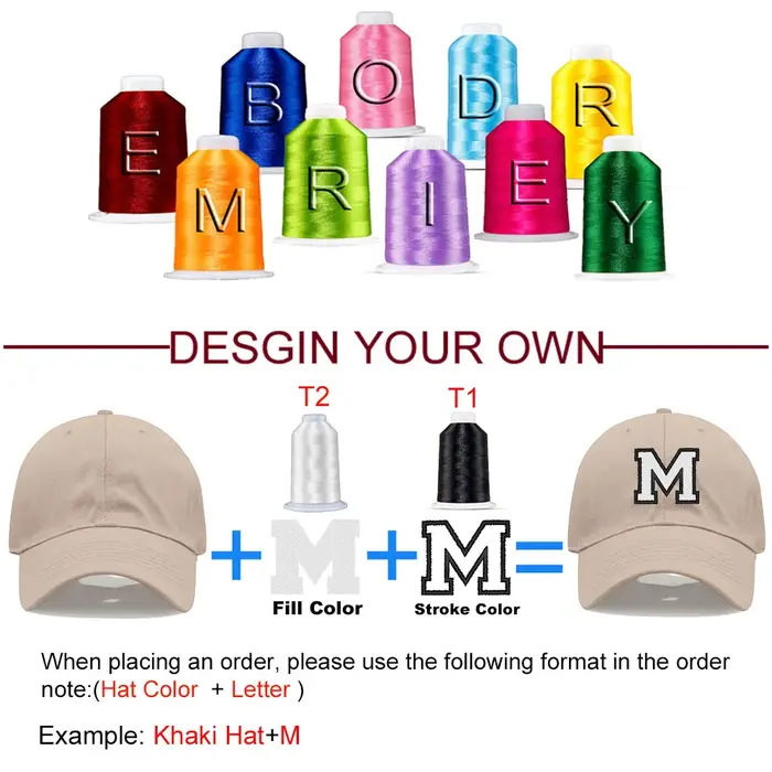 Casquette de baseball kaki brodée avec initiales A-Z pour femmes et hommes