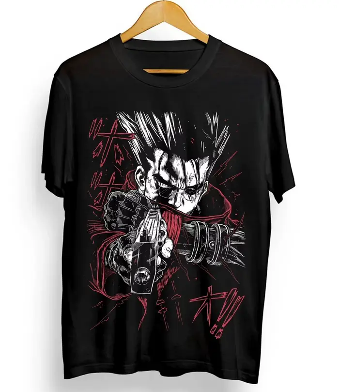 T-shirt Anime Trigun Vash The Stampede pour Homme, Coupe Ample, Noir, Manches Courtes, Col Rond, Déc