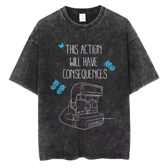 T-shirt Life Is Strange Vintage Délavé Oversize Streetwear Homme Femme Été Coton Manches Courtes Rét