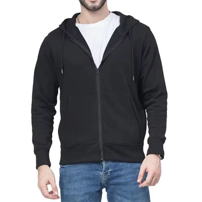 Haute qualité mode sweat à capuche zippé hommes rétro Harajuku couleur unie veste