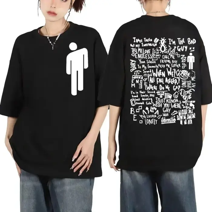 T-shirt avec logo de la chanteuse Billie Eilish, 100% coton, pour homme, été, surdimensionné, pour f