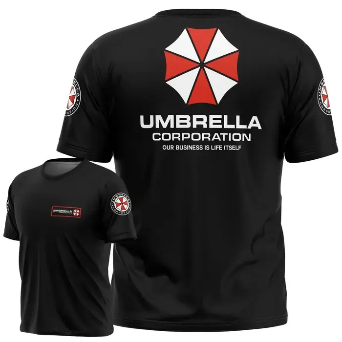 T-shirt Resident Evil Umbrella Corporation - Logo et slogan emblématiques noirs imprimés en 3D, parf