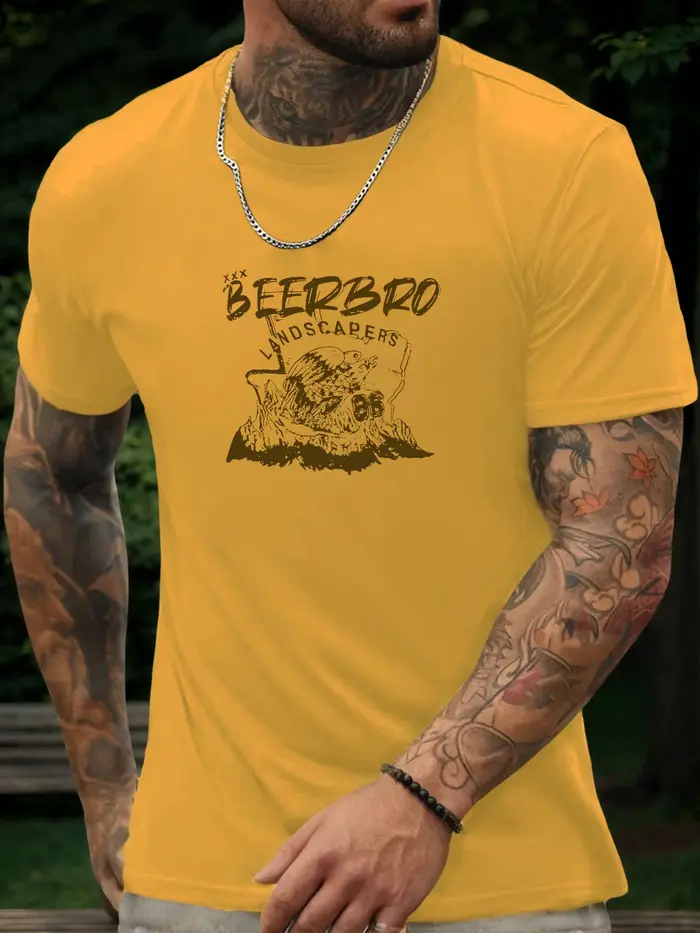 T-shirt à manches courtes beerbro chemise imprimée à motif 100 % coton pour hommes été col rond respirant mode