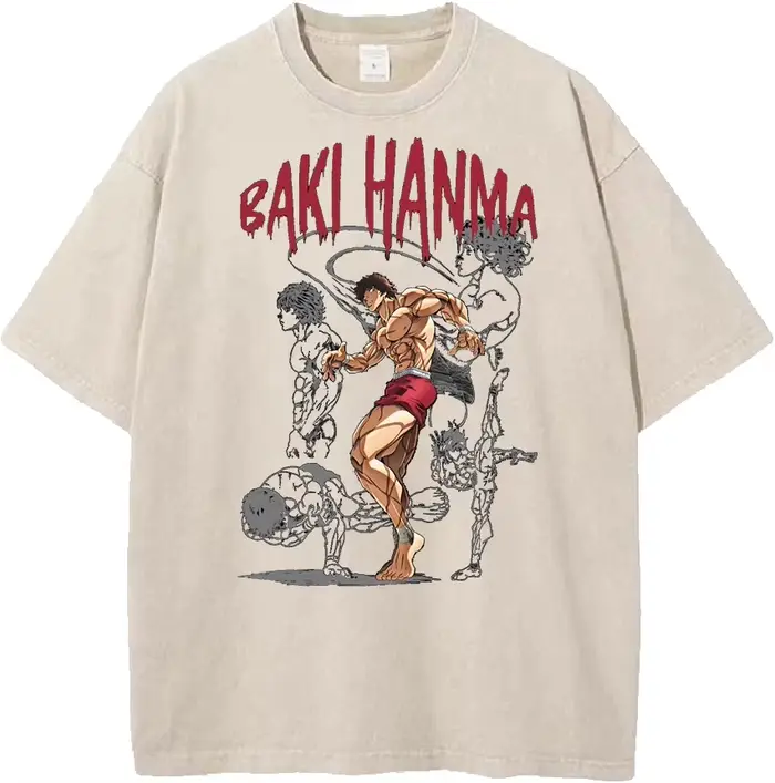 Manga Baki imprimé T-shirt Harajuku Vintage lavé surdimensionné T-shirt été respirant à manches cour